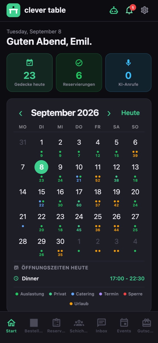 Clever Table App auf dem Handy